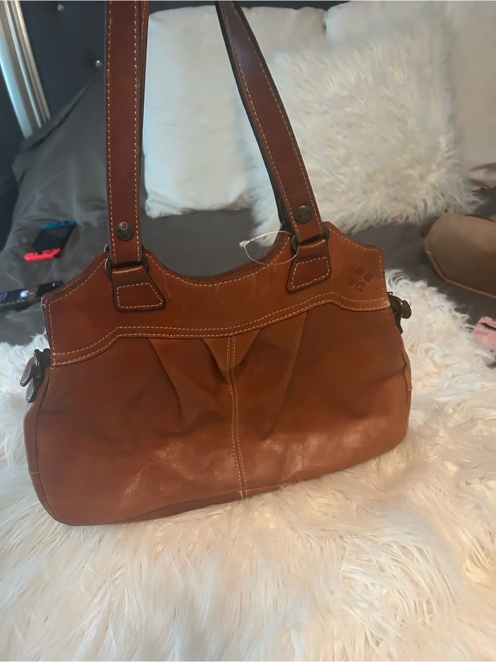 Patricia Nash Brown Genuine Leather Double Handle Satchel Bag - Picture 5 of 12